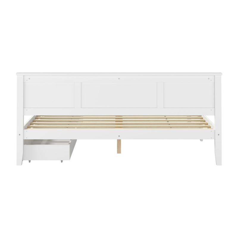 Oikiture King Wooden Bed Frame with Headboard 2 Drawers White