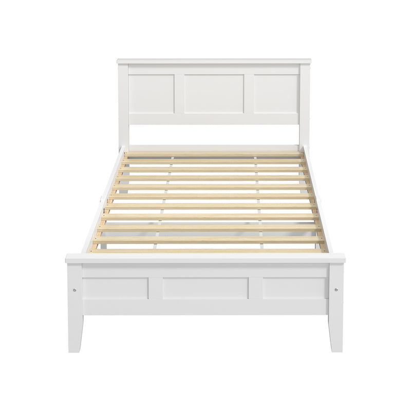 Oikiture King Single Bed Frame & Slatted Base Pine Headboard White