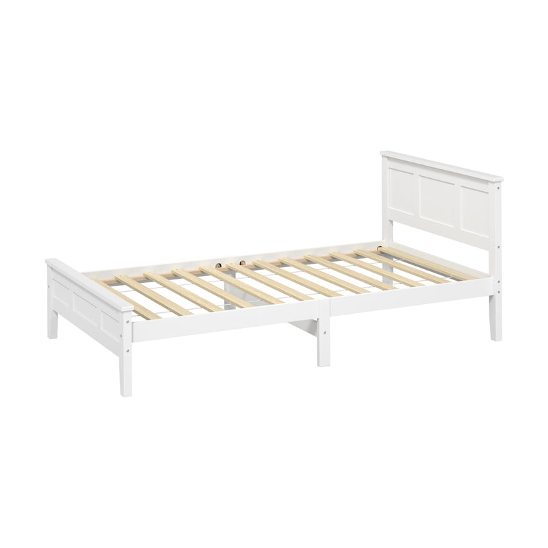 Oikiture King Single Bed Frame & Slatted Base Pine Headboard White