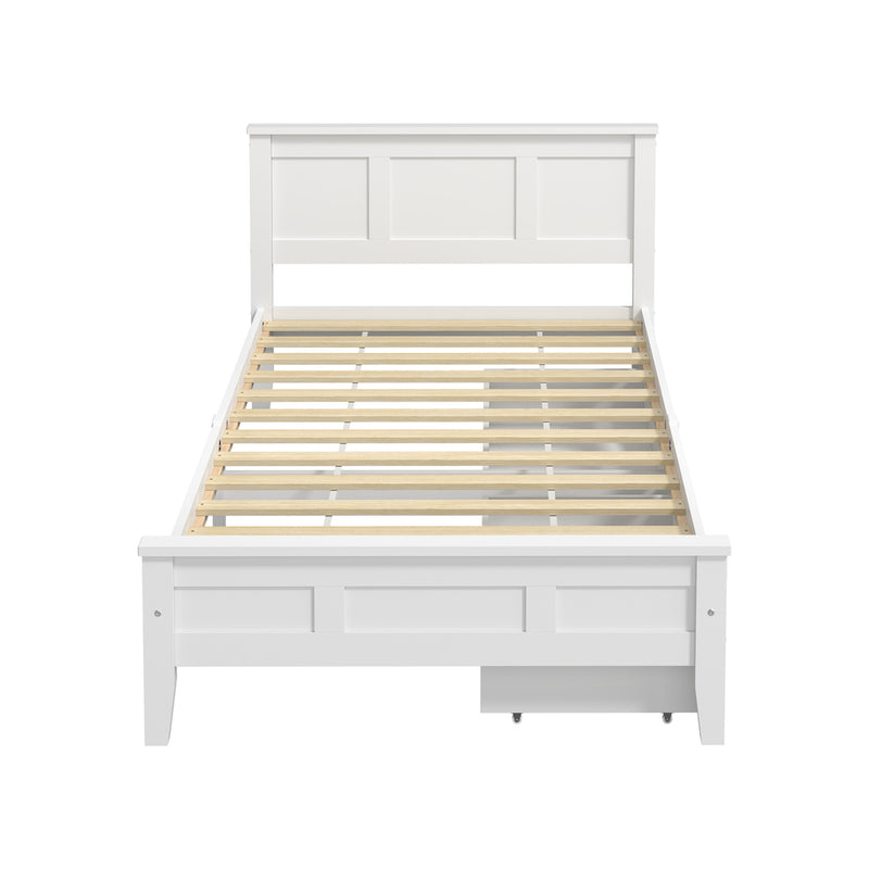 Oikiture King Single Wooden Bed Frame with 2 Drawers White