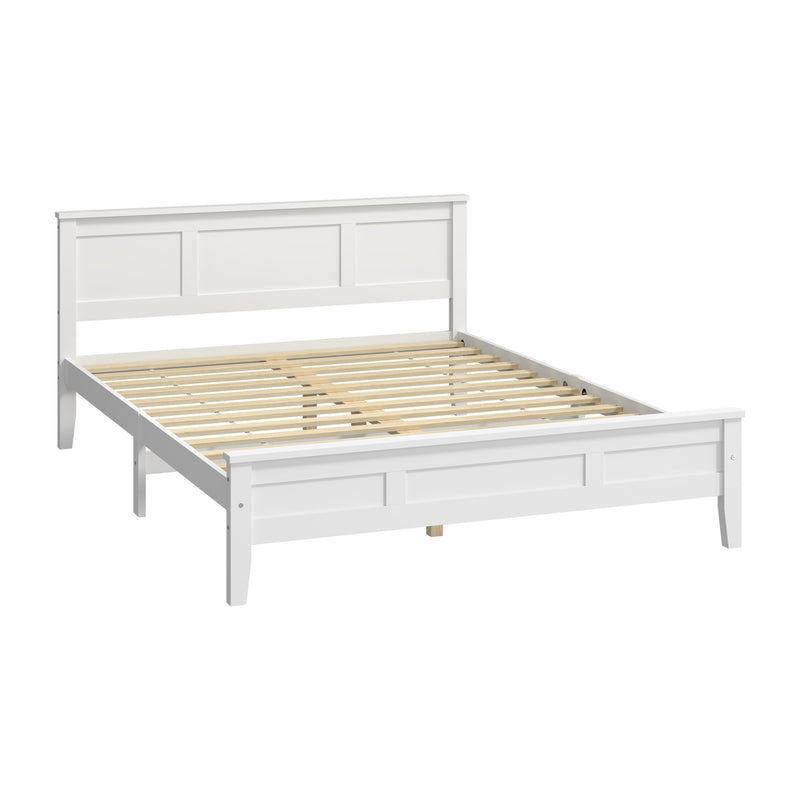 Oikiture Queen Wood Bed Frame & Slatted Base Pine Headboard White