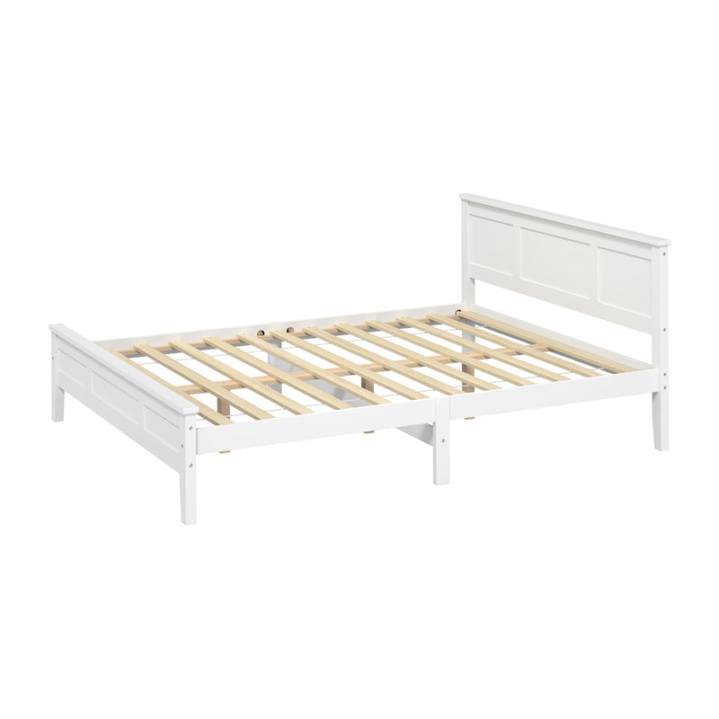 Oikiture Queen Wood Bed Frame & Slatted Base Pine Headboard White