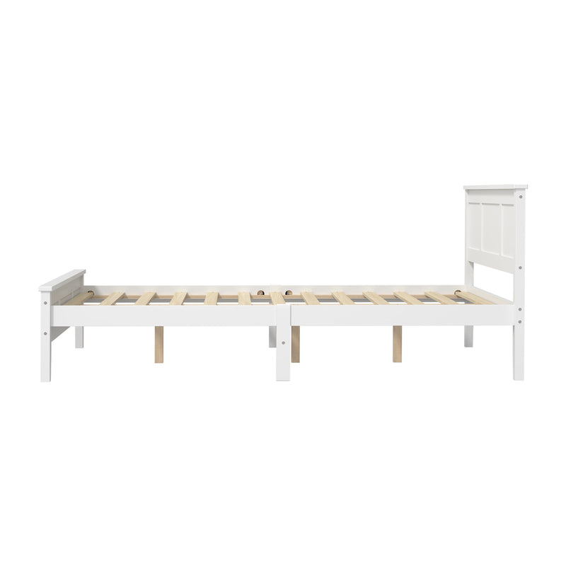 Oikiture Queen Wood Bed Frame & Slatted Base Pine Headboard White