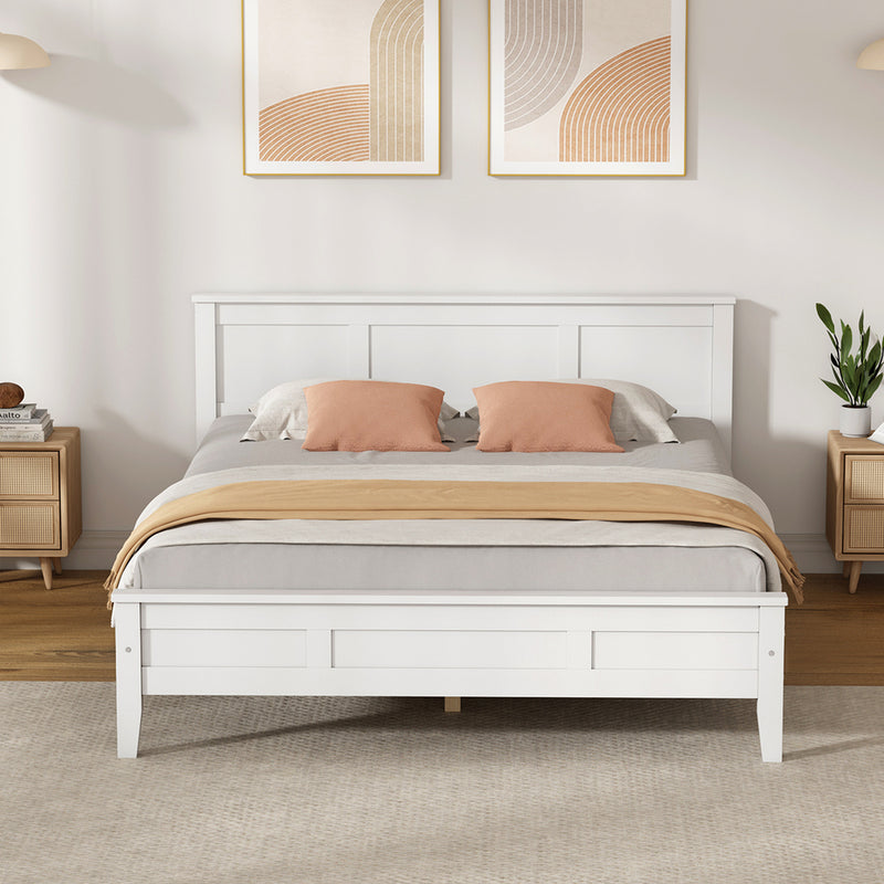 Oikiture Queen Wood Bed Frame & Slatted Base Pine Headboard White
