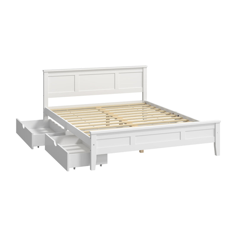 Oikiture Queen Wooden Bed Frame with Headboard 2 Drawers White