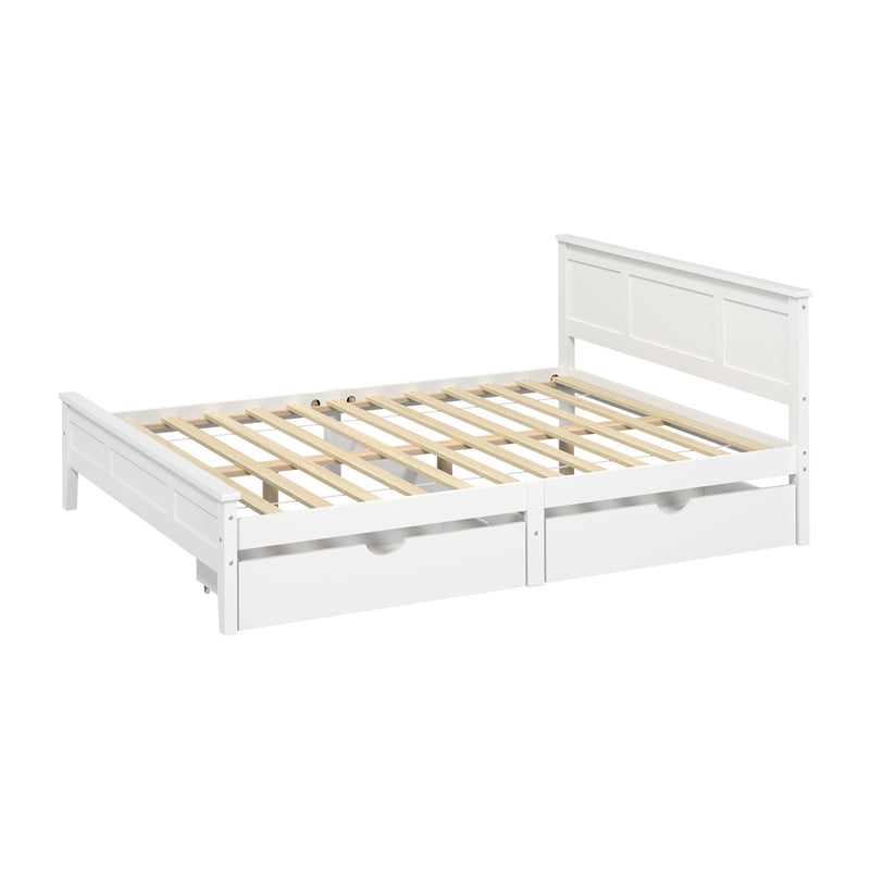 Oikiture Queen Wooden Bed Frame with Headboard 2 Drawers White
