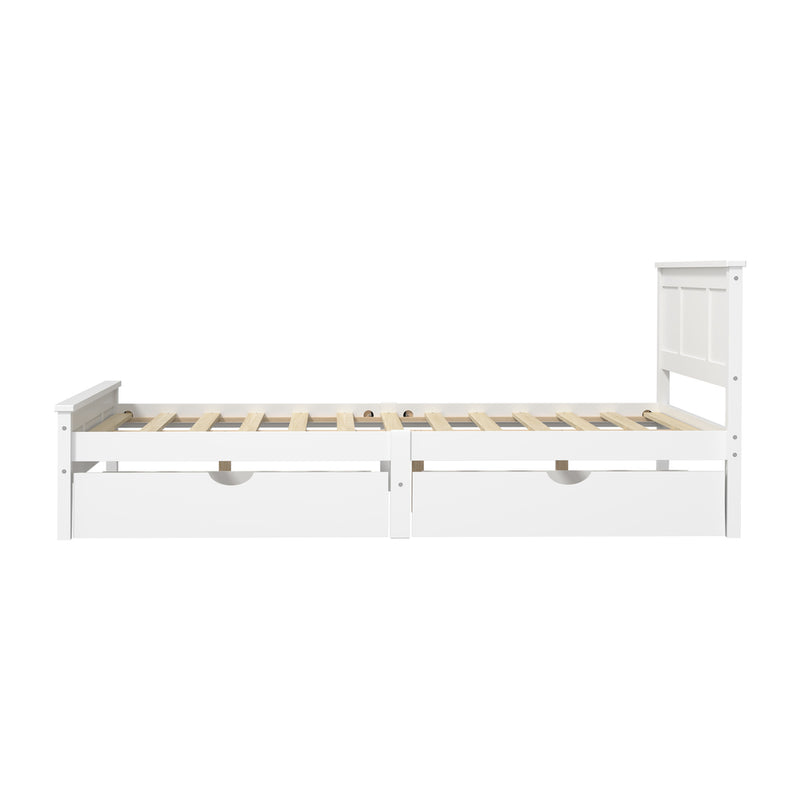 Oikiture Queen Wooden Bed Frame with Headboard 2 Drawers White
