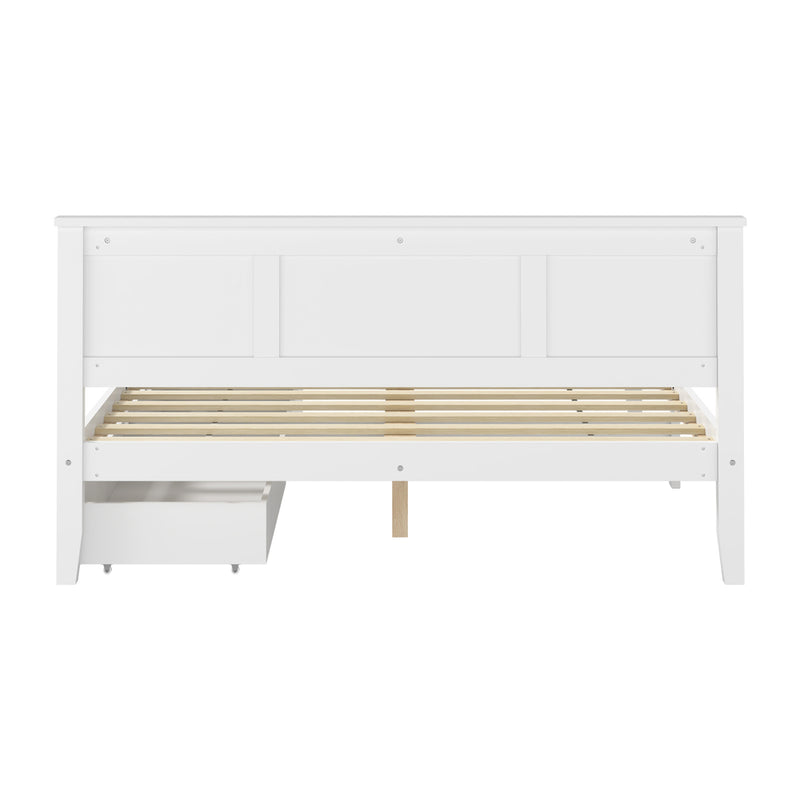Oikiture Queen Wooden Bed Frame with Headboard 2 Drawers White