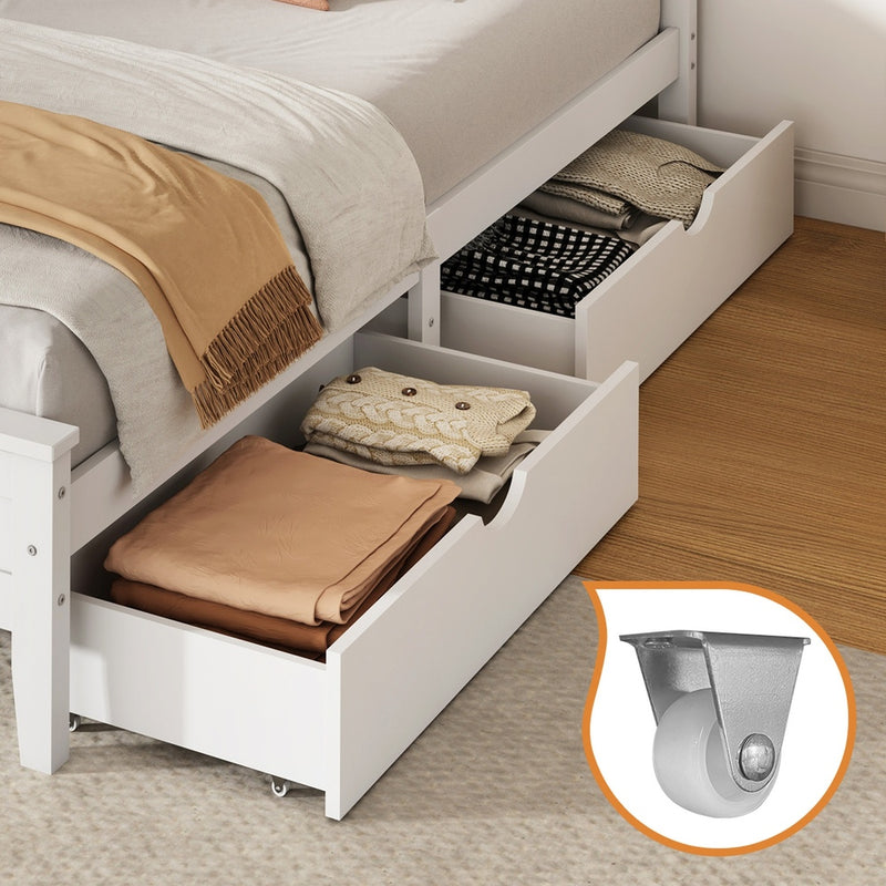 Oikiture Queen Wooden Bed Frame with Headboard 2 Drawers White