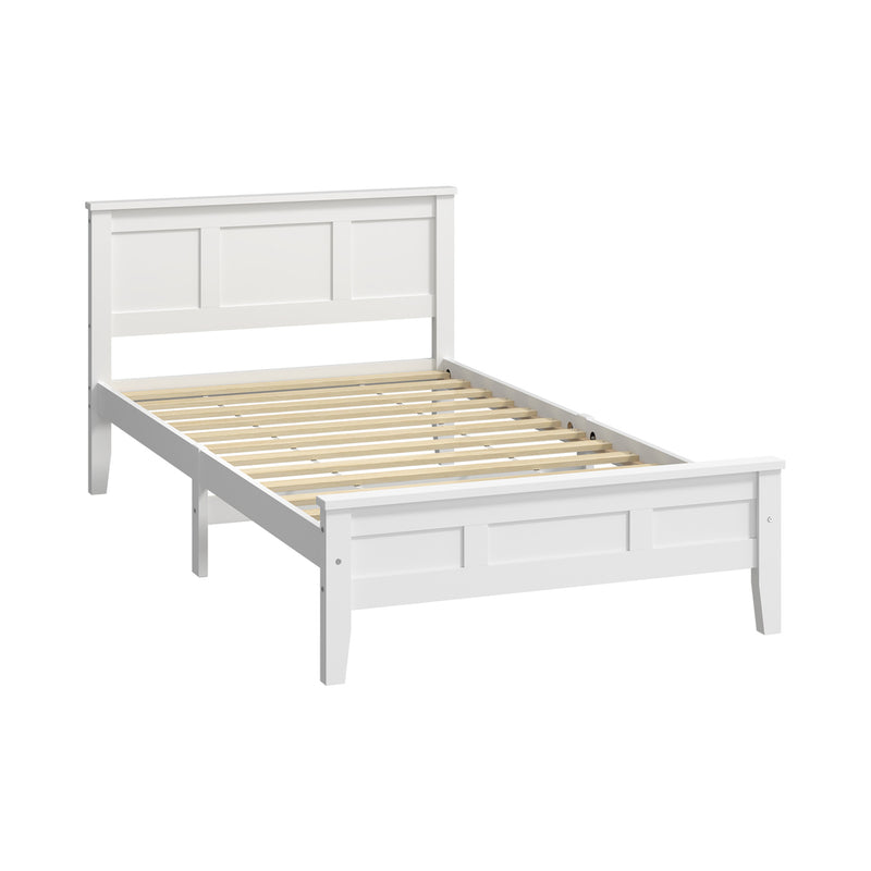 Oikiture Single Wood Bed Frame & Slatted Base Pine Headboard White