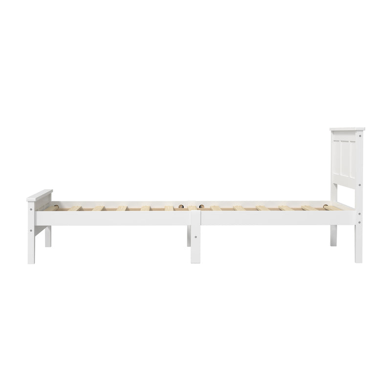 Oikiture Single Wood Bed Frame & Slatted Base Pine Headboard White