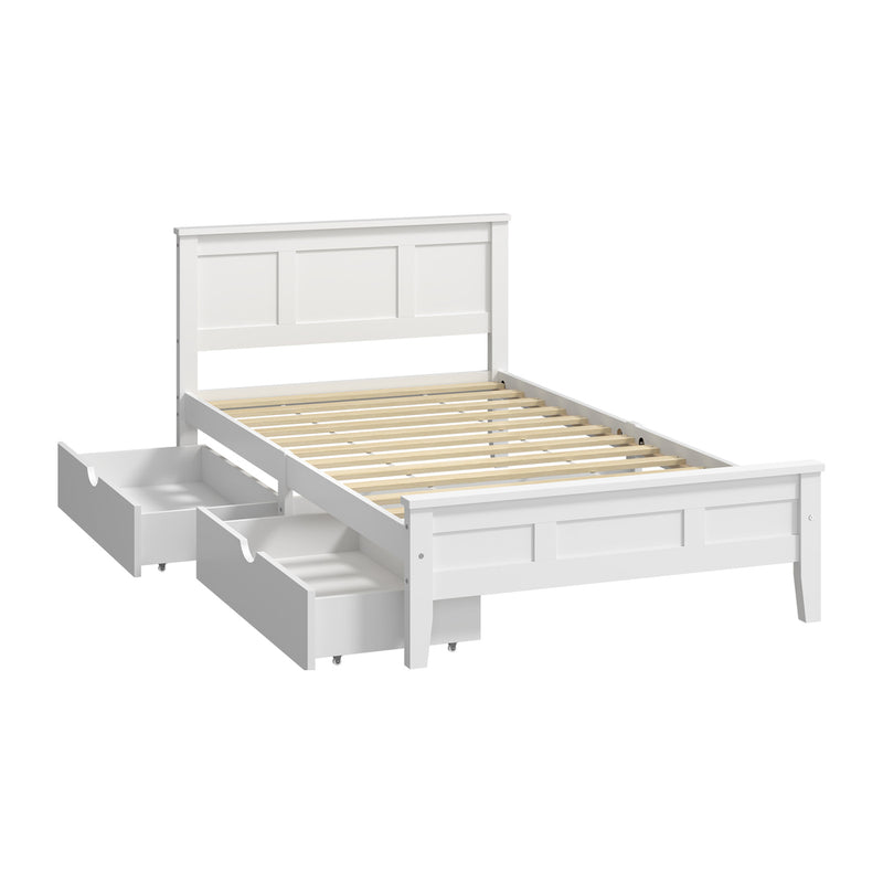 Oikiture Single Wooden Bed Frame with Headboard 2 Drawers White