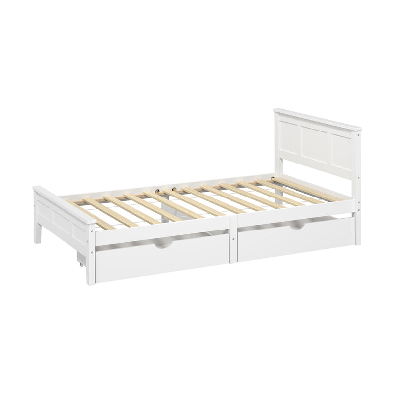 Oikiture Single Wooden Bed Frame with Headboard 2 Drawers White