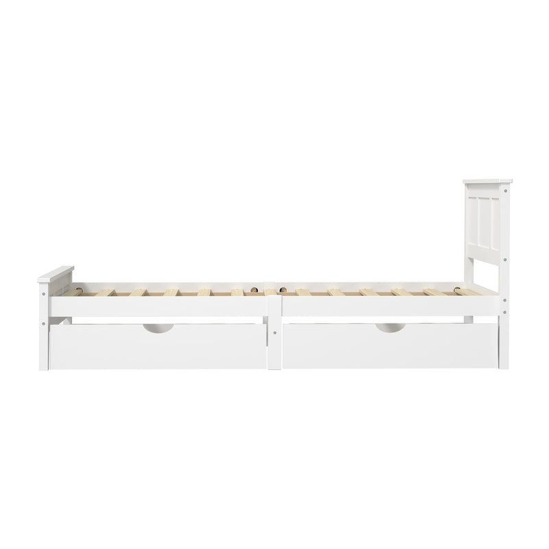 Oikiture Single Wooden Bed Frame with Headboard 2 Drawers White