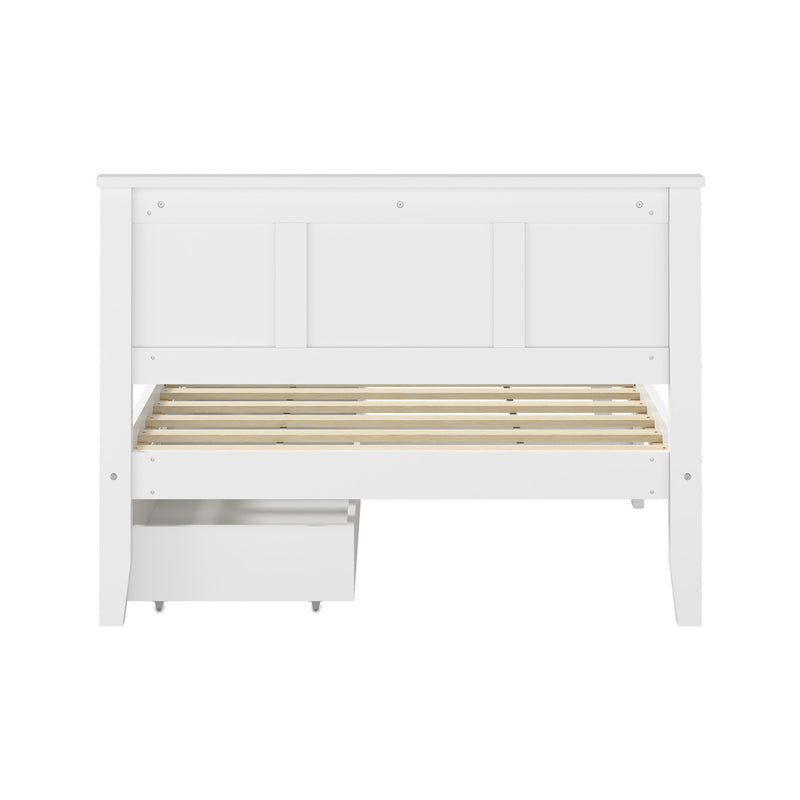 Oikiture Single Wooden Bed Frame with Headboard 2 Drawers White