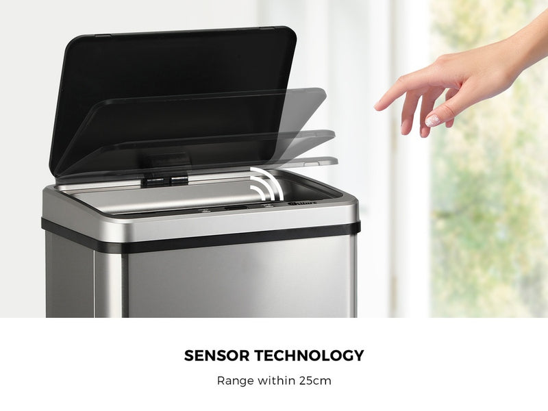 Oikiture 40L Motion Sensor Bin Automatic Rubbish Can Silver
