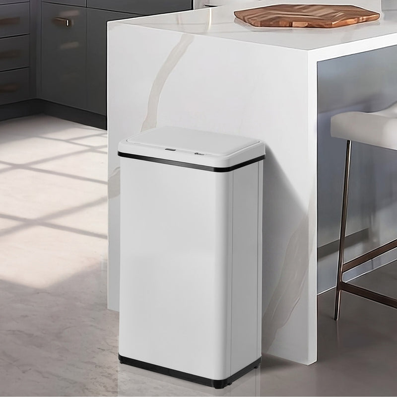 Oikiture 40L Motion Sensor Bin Kitchen Waste Stainless Steel White