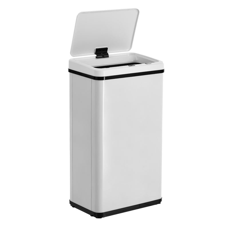 Oikiture 40L Motion Sensor Bin Kitchen Waste Stainless Steel White