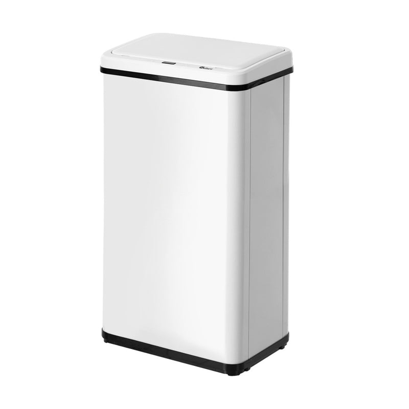 Oikiture 40L Motion Sensor Bin Kitchen Waste Stainless Steel White
