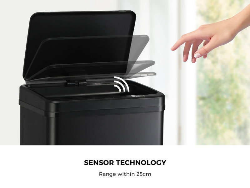 Oikiture 60L Motion Sensor Bin Stainless Steel Black