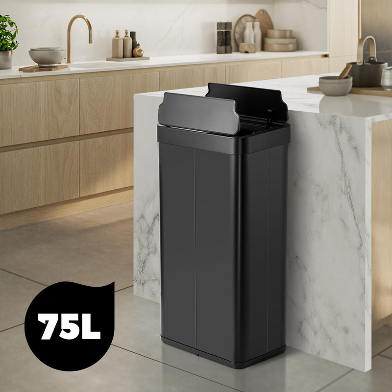 Oikiture 75L Motion Sensor Bin Stainless Steel Automatic Black