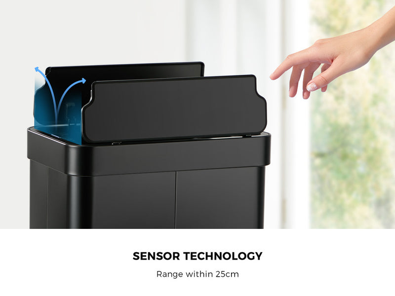 Oikiture 75L Motion Sensor Bin Stainless Steel Automatic Black