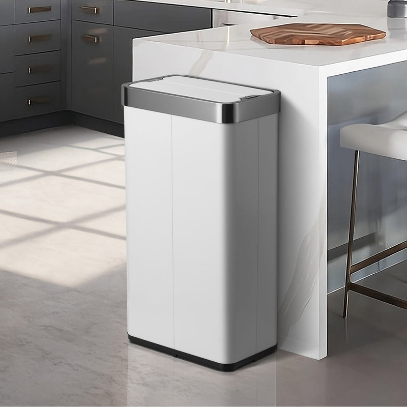 Oikiture 75L Motion Sensor Bin Stainless Steel Automatic White