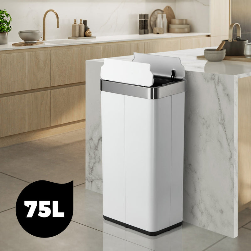 Oikiture 75L Motion Sensor Bin Stainless Steel Automatic White