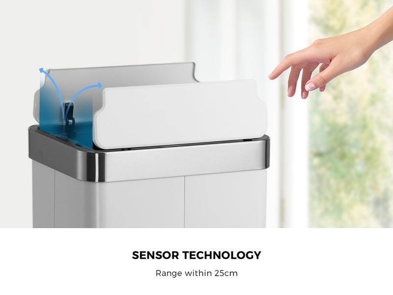 Oikiture 75L Motion Sensor Bin Stainless Steel Automatic White