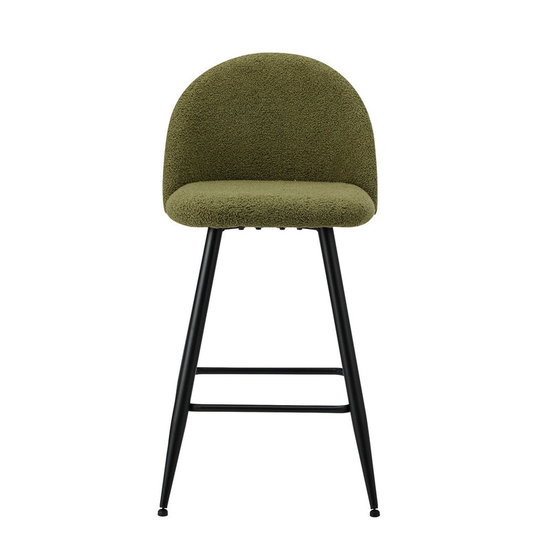 Oikiture 2x Bar Stools Kitchen Counter Stool Green Boucle Padded