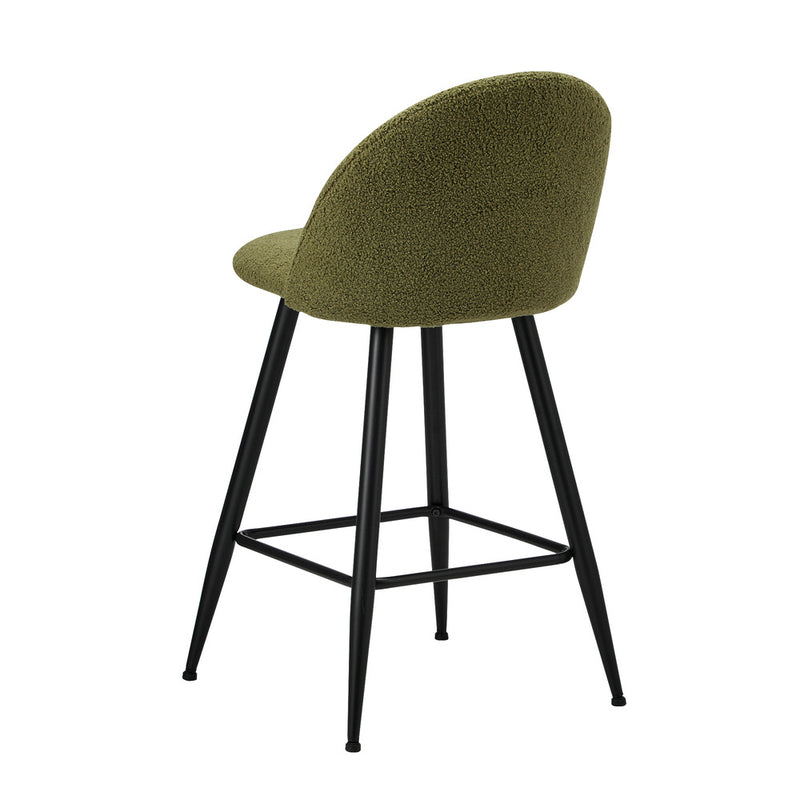 Oikiture 2x Bar Stools Kitchen Counter Stool Green Boucle Padded