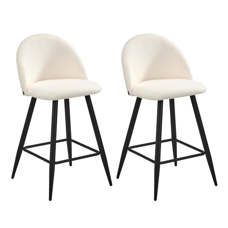 Oikiture 2x Bar Stools Kitchen Counter Stool White Boucle Padded