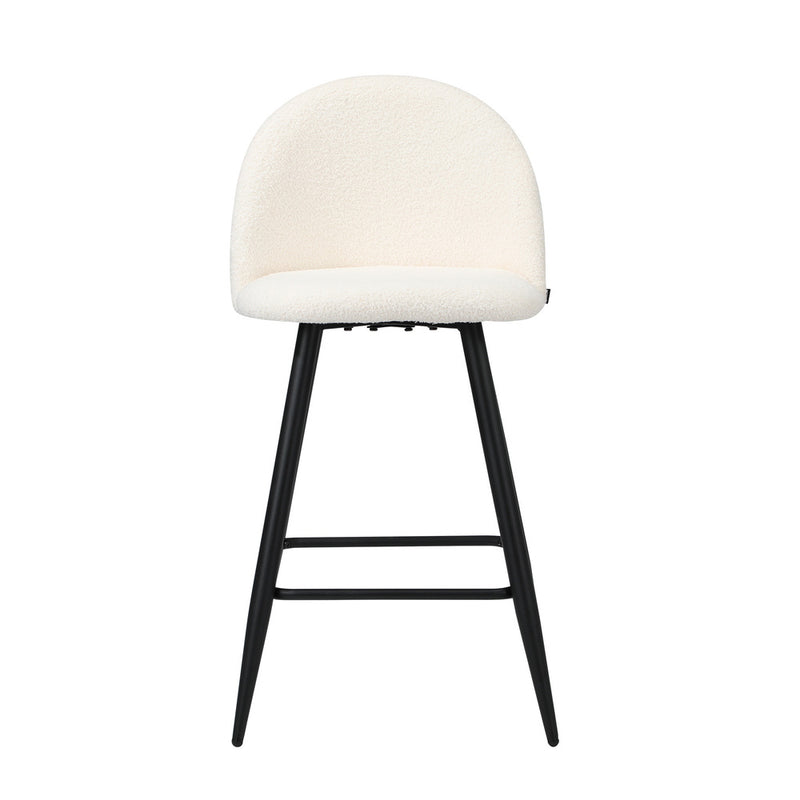 Oikiture 2x Bar Stools Kitchen Counter Stool White Boucle Padded