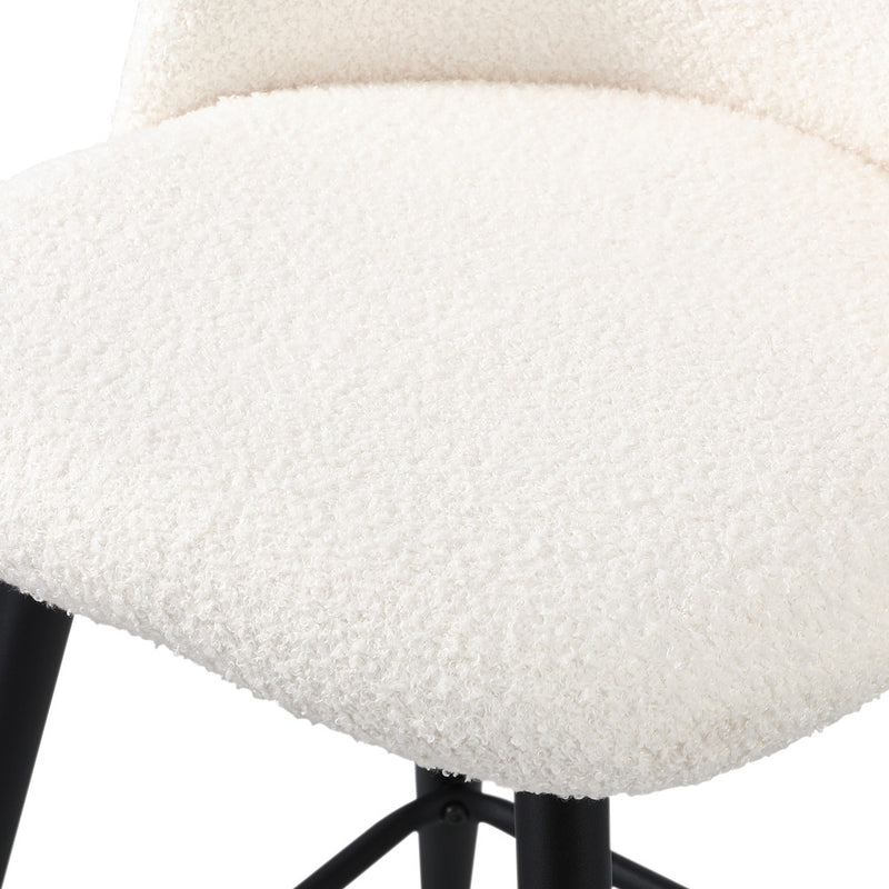 Oikiture 2x Bar Stools Kitchen Counter Stool White Boucle Padded