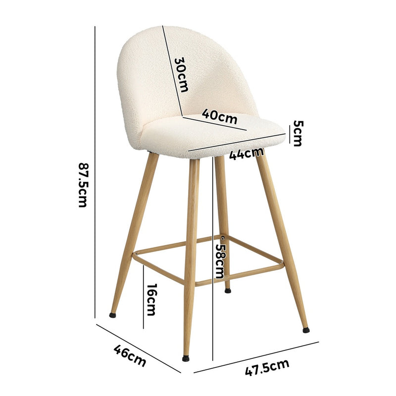 Oikiture 2x Bar Stools Kitchen Counter Stool Boucle Padded Stools
