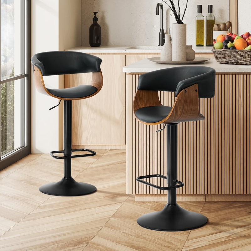 Oikiture 2x Bar Stools Swivel Counter Stool Armrest Leather Black