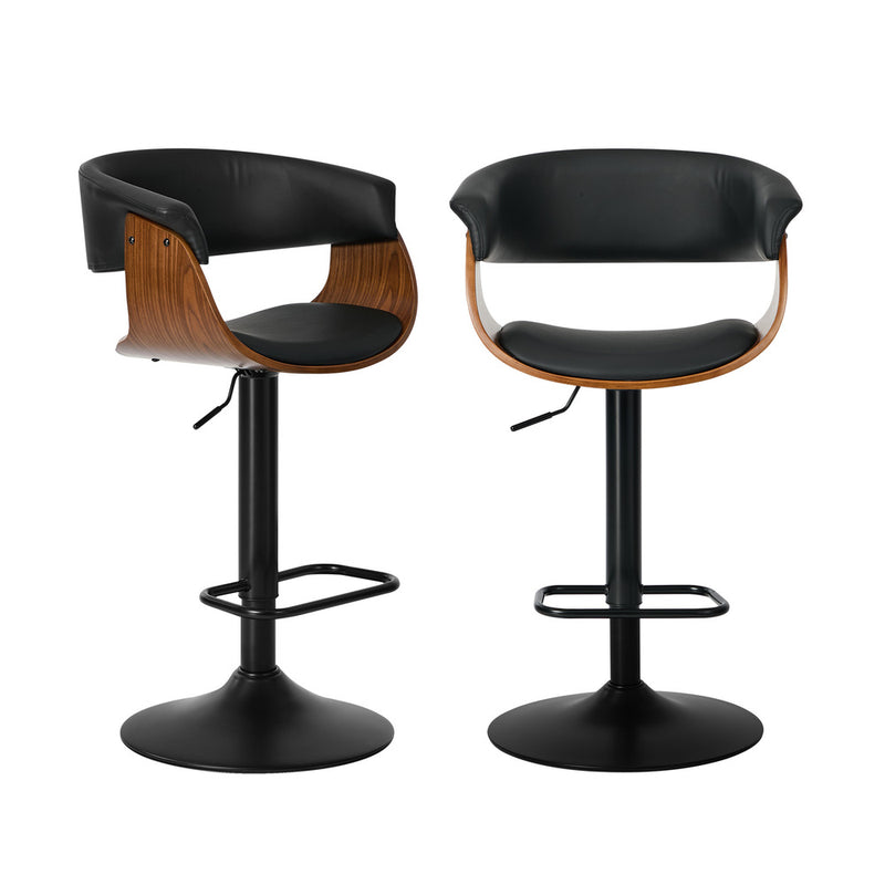 Oikiture 2x Bar Stools Swivel Counter Stool Armrest Leather Black