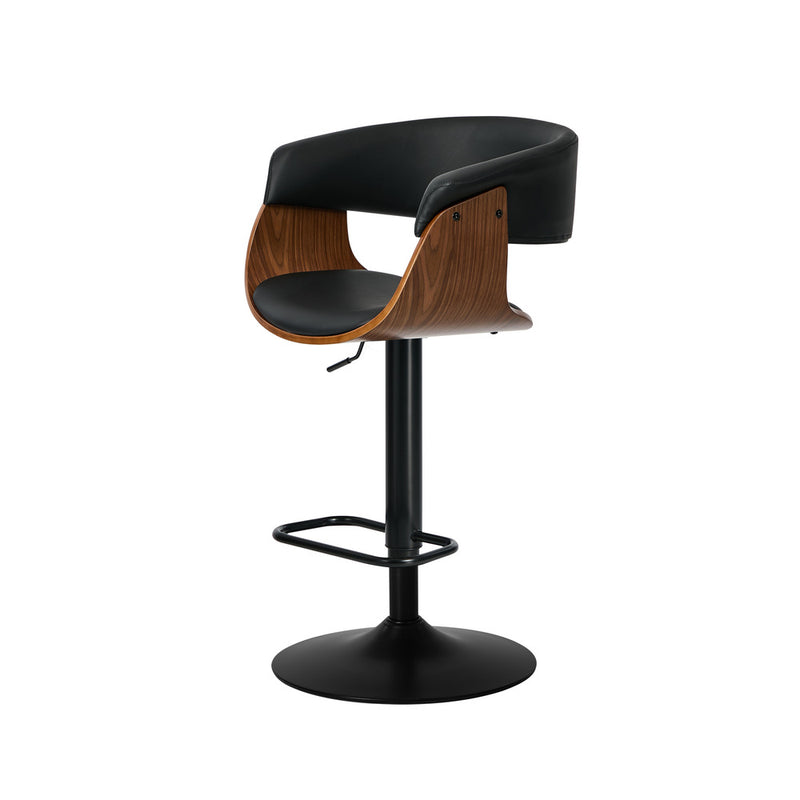 Oikiture 2x Bar Stools Swivel Counter Stool Armrest Leather Black
