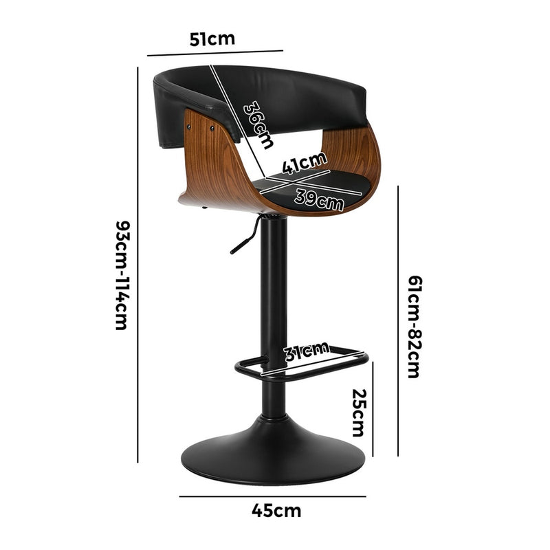 Oikiture 2x Bar Stools Swivel Counter Stool Armrest Leather Black