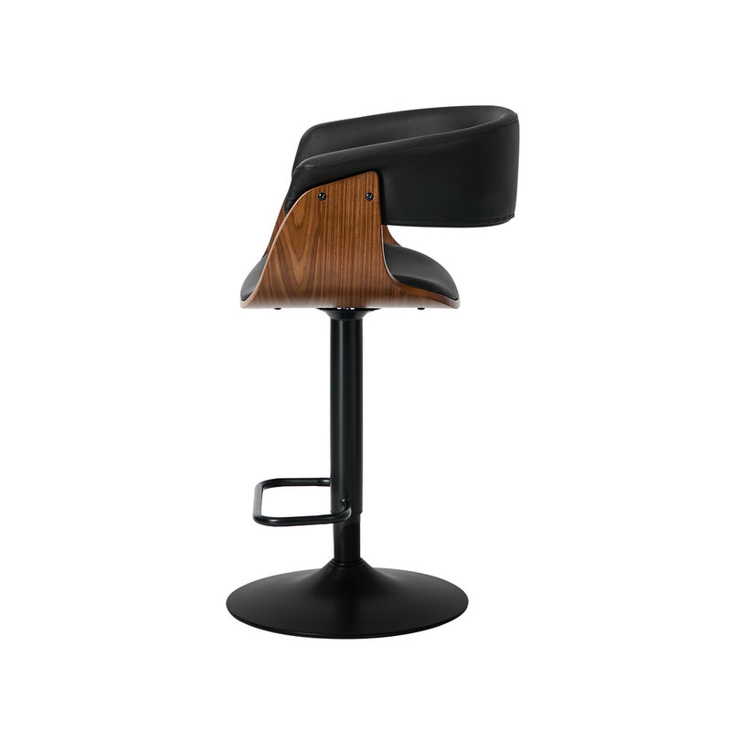 Oikiture 2x Bar Stools Swivel Counter Stool Armrest Leather Black