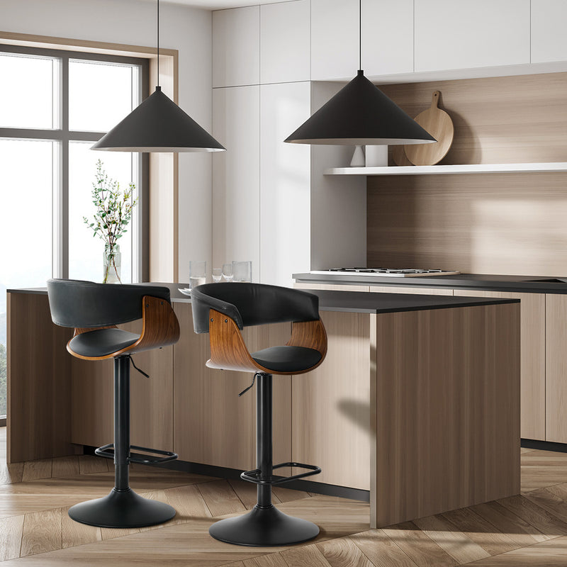 Oikiture 2x Bar Stools Swivel Counter Stool Armrest Leather Black