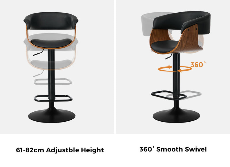 Oikiture 2x Bar Stools Swivel Counter Stool Armrest Leather Black