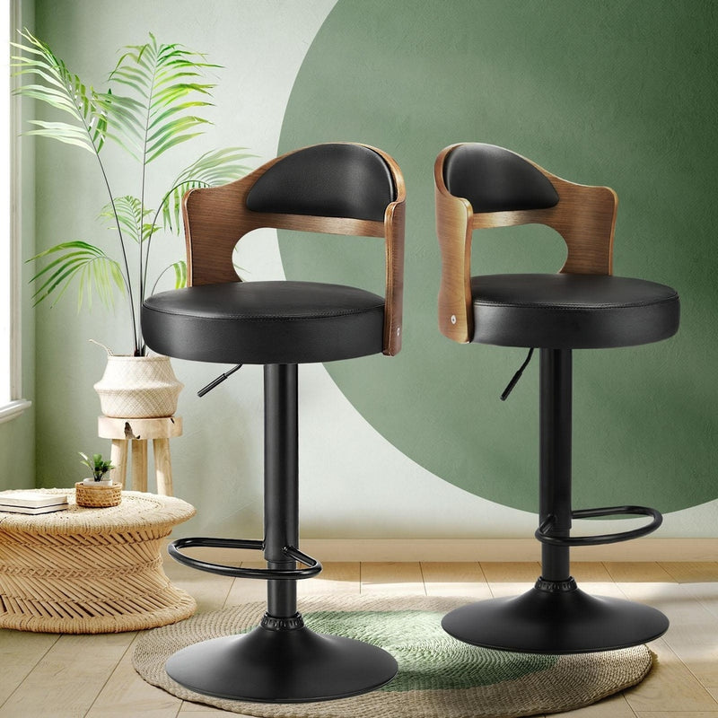 Oikiture Bar Stools Swivel Gas Lift Metal Leather x2
