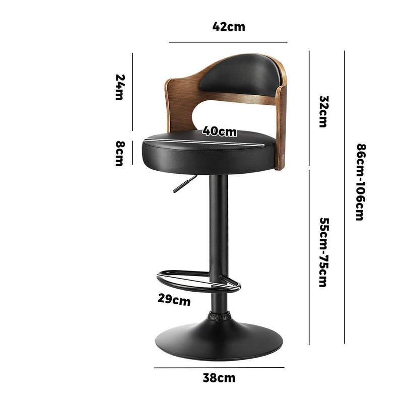 Oikiture 4x Bar Stools Swivel Gas Lift Metal Leather