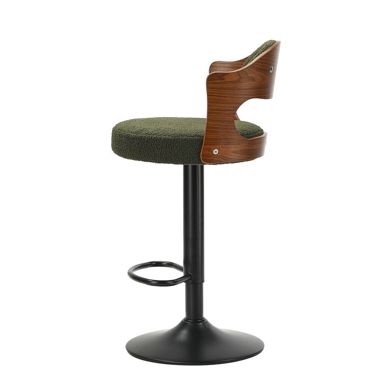 Oikiture 2x Bar Stools Kitchen Bar Chairs Gas Lift Stools Green Boucle