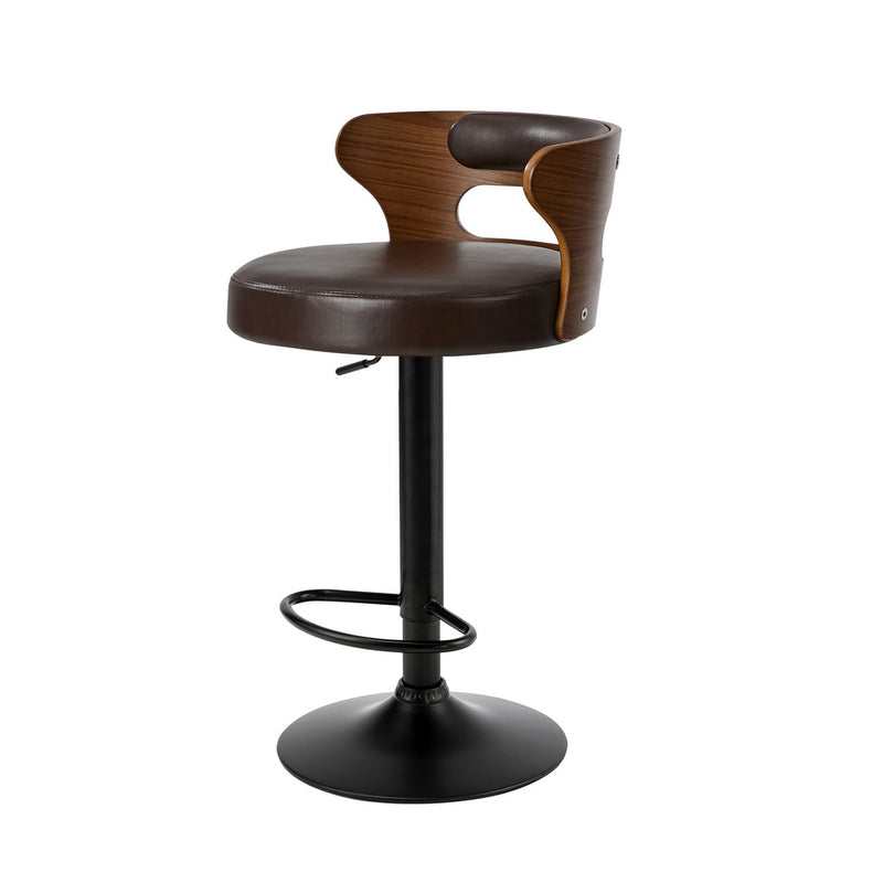 Oikiture 2x Bar Stools Kitchen Swivel Stool Wooden Leather Brown