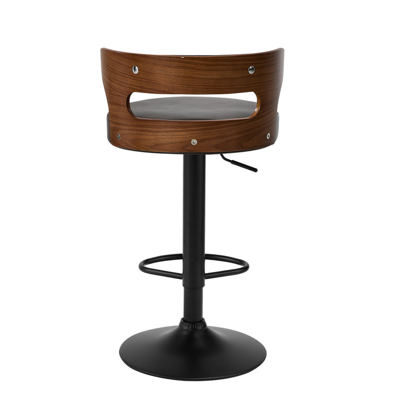 Oikiture 2x Bar Stools Kitchen Swivel Stool Wooden Leather Brown