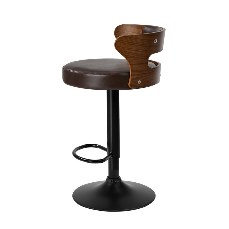 Oikiture 2x Bar Stools Kitchen Swivel Stool Wooden Leather Brown
