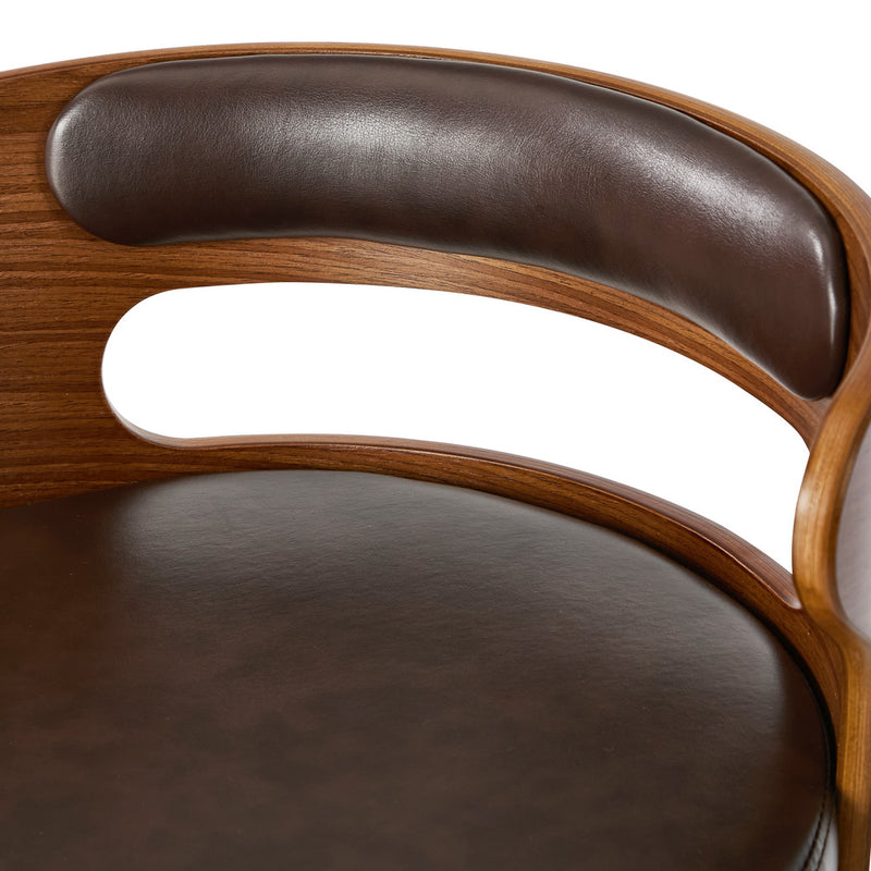 Oikiture 2x Bar Stools Kitchen Swivel Stool Wooden Leather Brown