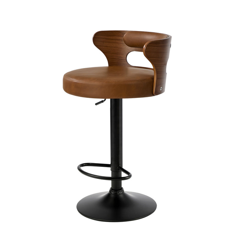 Oikiture 2x Bar Stools Kitchen Swivel Stool Wooden Leather Camel